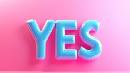 "YES" in bold pastel blue and pink colors on a gradient background, 3D rendering illustration, banner design with a copy space area