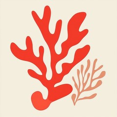 Minimalist abstract coral design poster, bold red organic shapes on a soft pastel background