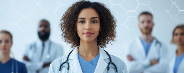 Diverse group of healthcare professionals with digital overlay