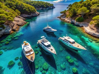 Majestic yachts, like jewels, scattered across the azure expanse.