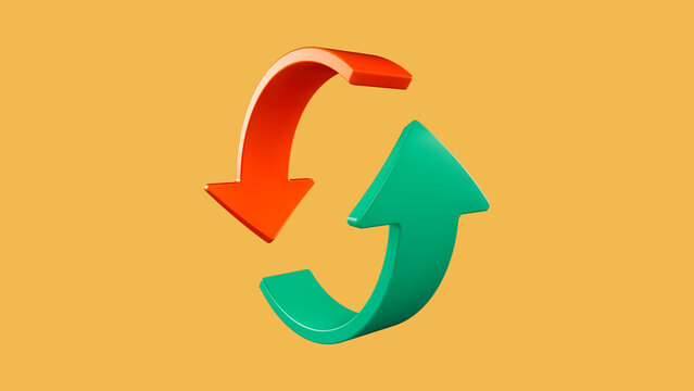 Revolving cycling up down arrows financial, stock, or recycle concept. 3D illustration render.