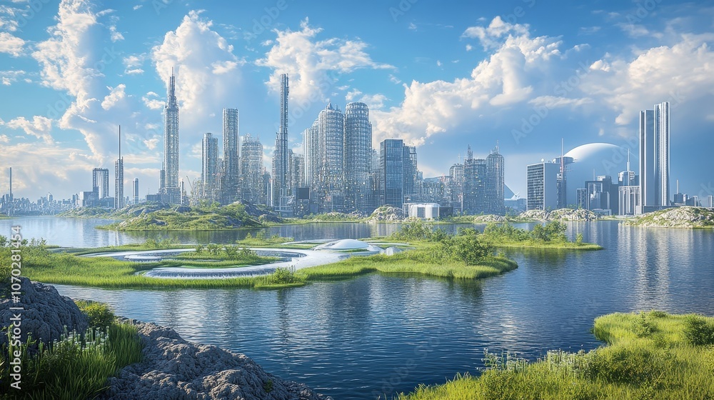 Poster a depiction of a world in which climate change is mitigated through large-scale geoengineering proje