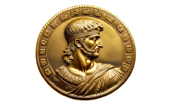 A denarius or talent. Ancient gold coin with the image of the emperor.