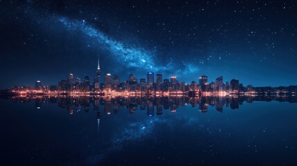 Night Cityscape Under Milky Way