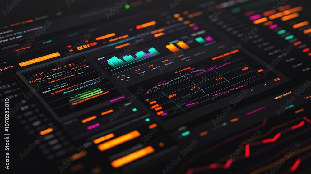 Poster a digital dashboard displaying a stock index table with live data feeds showing stock performance