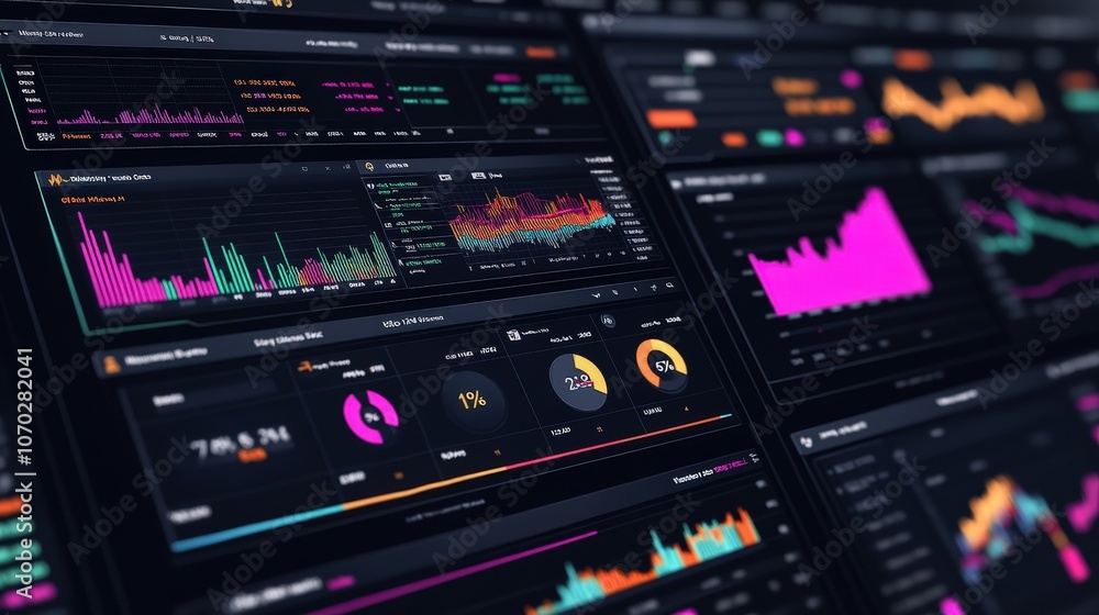 Poster a digital dashboard displaying a stock index table with live data feeds showing stock performance