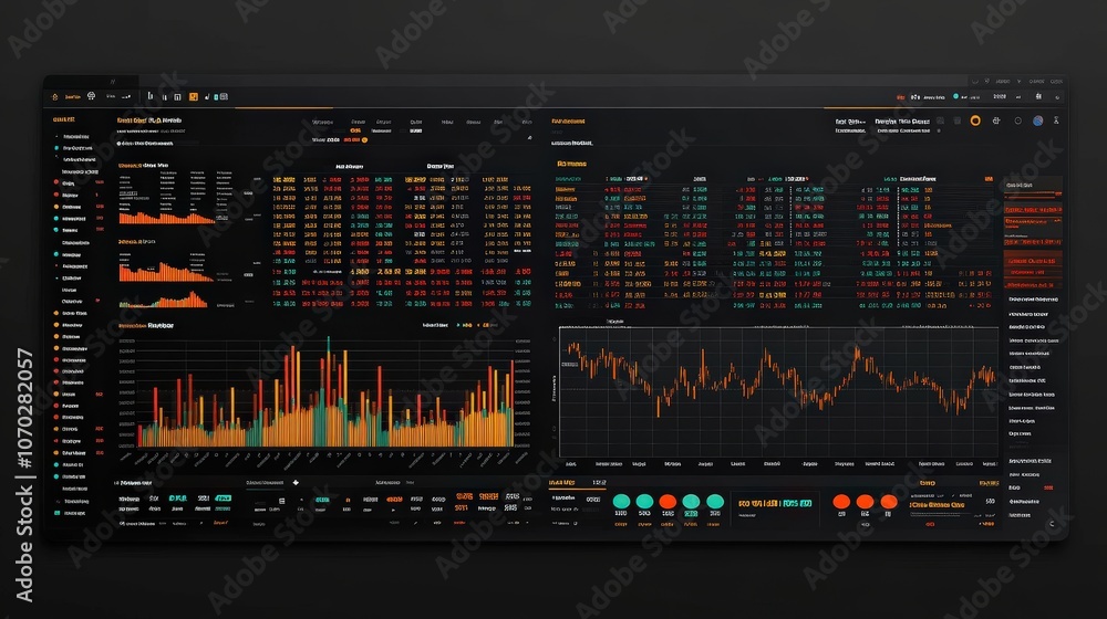 Poster a digital dashboard displaying a stock index table with live data feeds showing stock performance