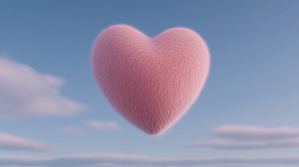 Fototapeta premium Fuzzy Pink Heart in Dreamy Sky