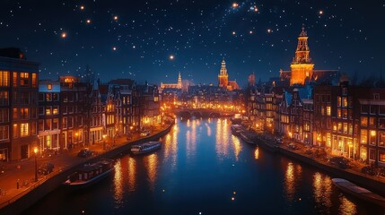 Obraz premium Nighttime View of Amsterdam