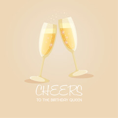 happy birthday card, glasses with champagne, vector illustration, design