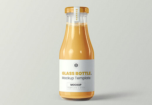 Filled Glass Juice Bottle Mockup
