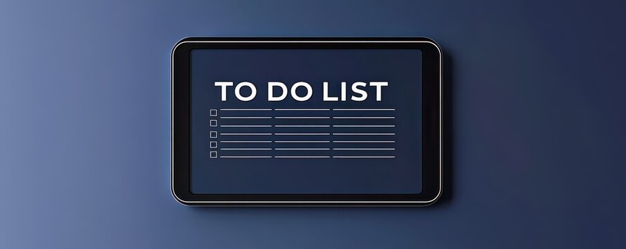 A sleek digital to-do list template displayed on a dark background, featuring spaces for tasks and organized planning.