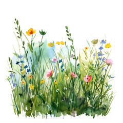 A watercolor vector of a meadow, isolated on a white background.