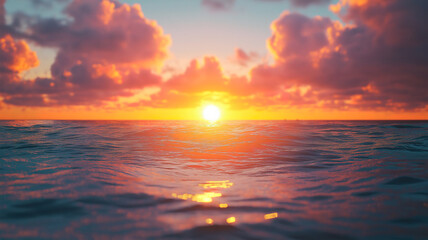 Obraz premium Stunning coastal sunset illuminating the waves with radiant colors and gentle beauty