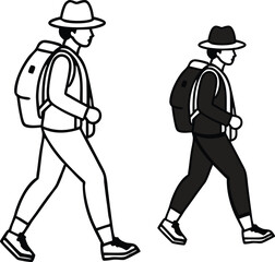 Hiker Backpack Sport Silhouette Vector Illustration.