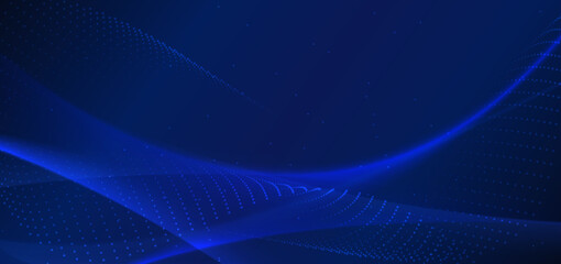 Abstract luxury glowing lines curved overlapping on dark blue background.