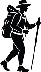 Hiker Backpack Sport Silhouette Vector Illustration.