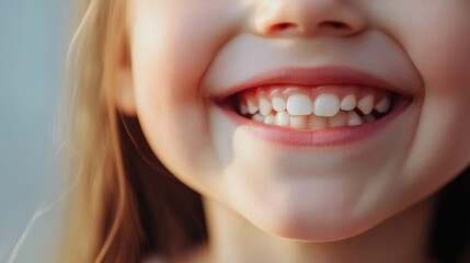 Obraz premium a child smiling wide close up of a mouth dental care concept with a text space 