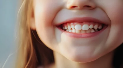 Poster  a child smiling wide close up of a mouth dental care concept with a text space 