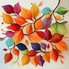 Vibrant Autumn Leaves in Paper Art Style with Multicolored Foliage on Light Background.