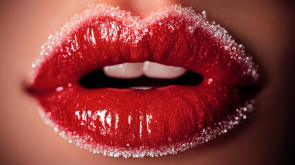 Fototapeta premium Woman's lips covered with sugar crystals close-up
