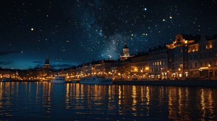 Naklejka premium Night Sky Over Cityscape