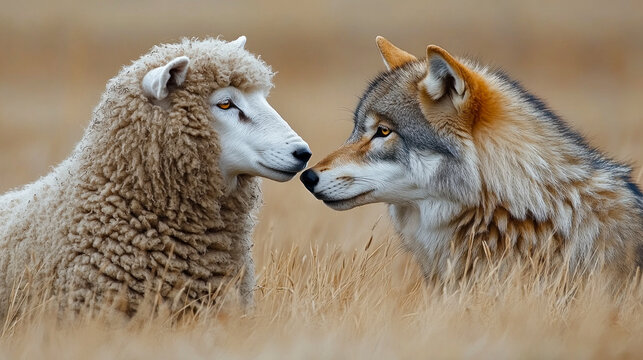 Wolf and sheep are buddies, impossible friendship, opposites attract