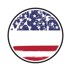 Blank empty badge with copy space for text on American flag, grunge circle stamp, vintage USA flag sign, vector illustration.