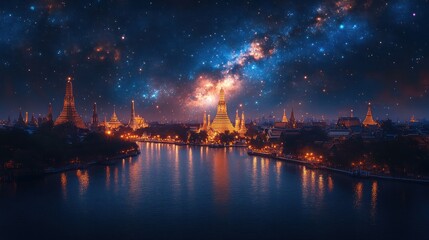 Night Sky over Wat Arun Ratchawararam Ratchawaramahawihan