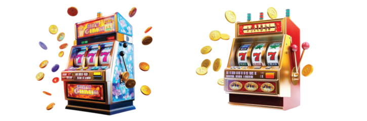 Casino slot machine with rolling reels, jackpot stars