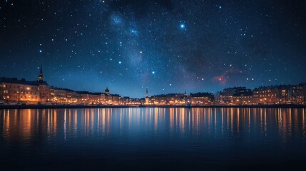 Night Cityscape with Starry Sky