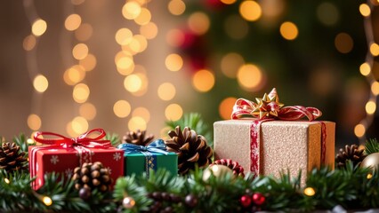 Experience the Magic of Christmas with Festive Gift Boxes and Twinkling Lights, Perfect for Holiday Decorations and Celebrations