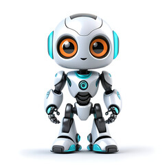 Cute cartoon 3D robot isolated on white background