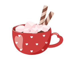 Cup of coffee with marshmallow Christmas beverage. Vector illustration Hot drink, cocoa, coffee, tea