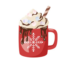 Cup of coffee with cream Christmas beverage. Vector illustration Hot drink, cocoa, coffee, tea