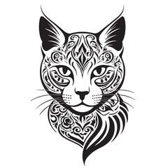 Cat Tattoo vector silhouette on a white background