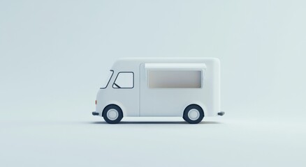 A white van with a window and a steering wheel. The van is parked on a white background. Empty space for logo or text, mockup