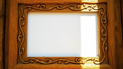 Obraz premium Intricately Carved Wooden Frame with White Background, Perfect for Adding Text or Images