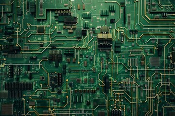 Close-up Macro Shot of Printed Circuit Board with Computer Motherboard Component Microchip. Neural network ai generated art