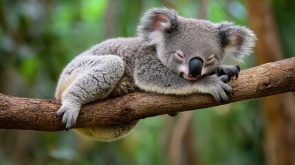 Naklejka premium Sleepy Koala Resting on a Branch in Nature