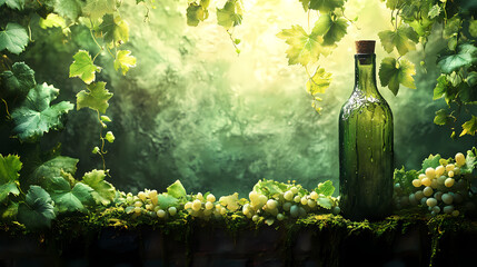Beautiful vines, with leaves, in clear sharp detail, dripping leaves, calming effect, green background, line of flowers
