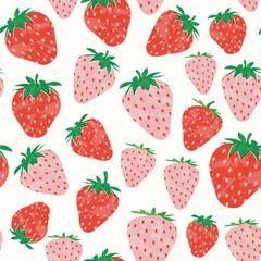 Strawberry colorful vector seamless pattern background. Fruit illustration isolated on white background. Seamless background with strawberries for wrapping paper, wallpaper