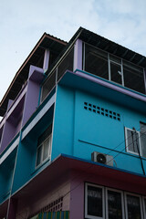 Blue facade of a building