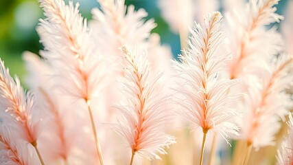 Delicate Pink Grass Blades Swaying Gently in the Breeze, Capturing the Beauty of Nature's Softness