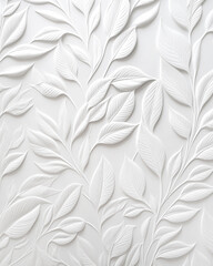 Decorative plaster texture, flower pattern. Relief background with leaves, creative stucco surface. Interior design backdrop.