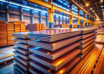 Obraz premium Tilt-shift perspective on metal recycling plates, industrial close-up.