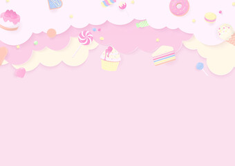 Dessert with pastel clouds background
