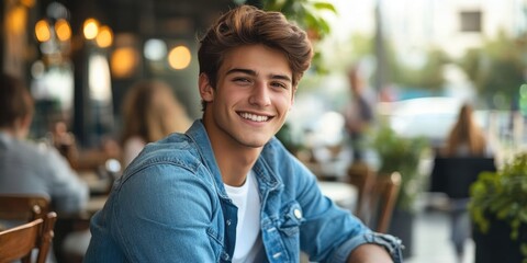 Obraz premium Enjoying time at the cafe. Image of an attractive young man seated at an outdoor cafe.