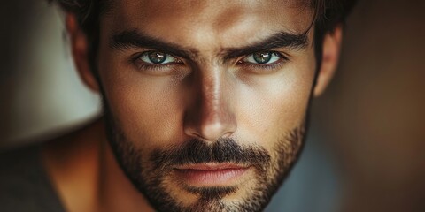 Obraz premium Close-up portrait of an attractive man with a serious expression.
