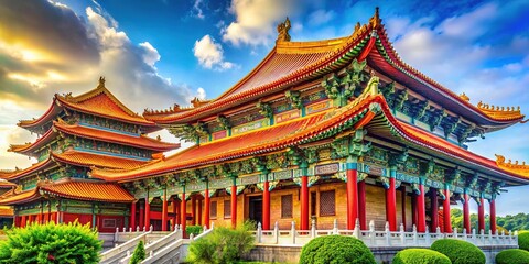 Fototapeta premium Vibrant Taipei architecture: past in color, detail in focus.